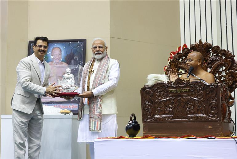 PM attends the Centenary Celebrations of Acharya Vidyanand Ji Maharaj at Vigyan Bhawan, in New Delhi on June 28, 2025.