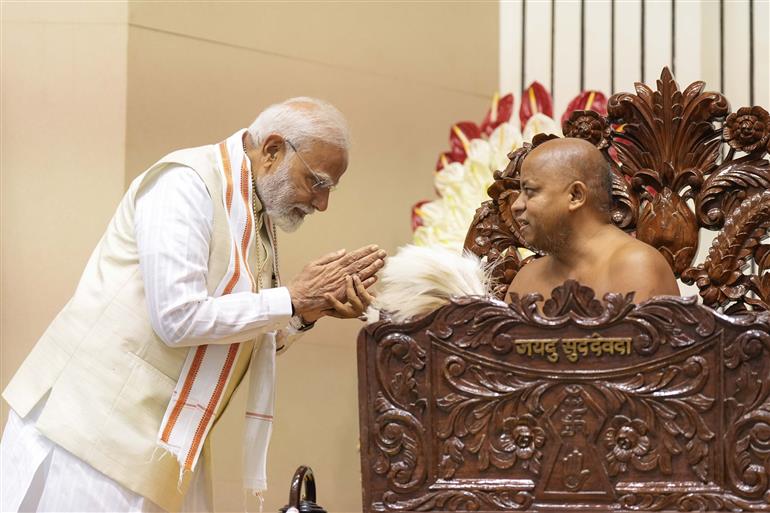PM attends the Centenary Celebrations of Acharya Vidyanand Ji Maharaj at Vigyan Bhawan, in New Delhi on June 28, 2025.