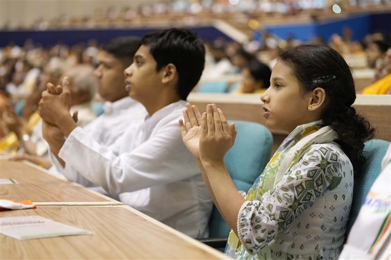Gathering at the Centenary Celebrations of Acharya Vidyanand Ji Maharaj at Vigyan Bhawan, in New Delhi on June 28, 2025. PM addressing on the occasion.
