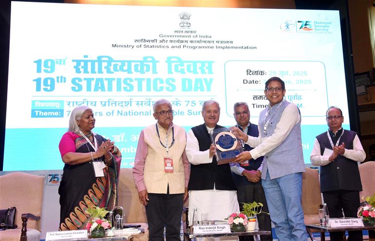 The Minister of State (Independent Charge) for Statistics & Programme Implementation, Planning (Independent Charge) and Culture, Shri Rao Inderjit Singh graces the 19th Statistics Day celebration with the theme ‘75 years of National Sample Survey’, in New Delhi on June 29, 2025.