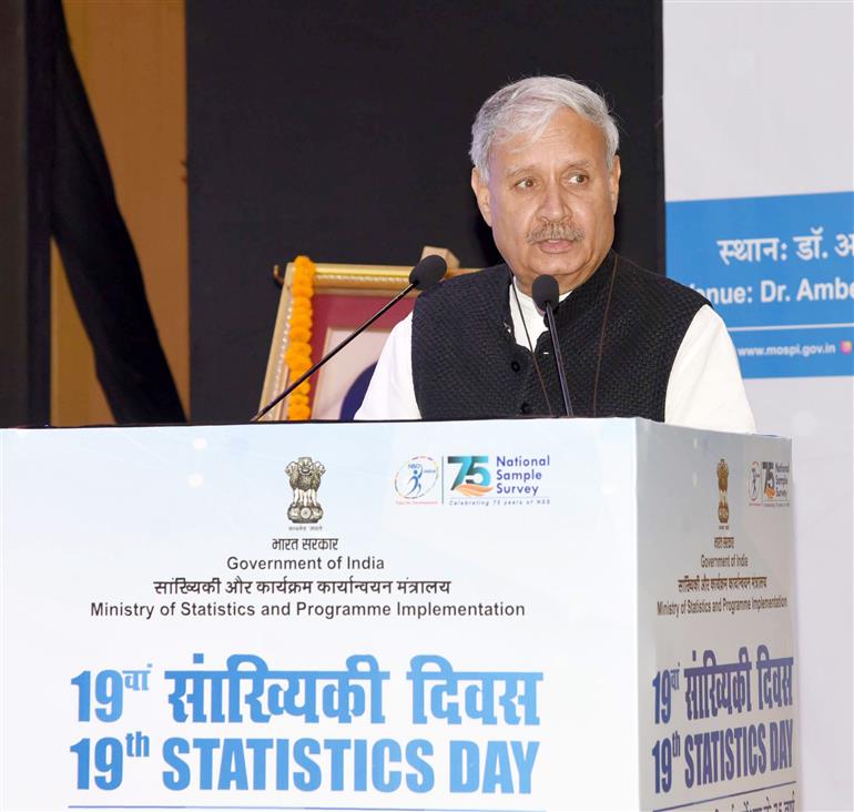 The Minister of State (Independent Charge) for Statistics & Programme Implementation, Planning (Independent Charge) and Culture, Shri Rao Inderjit Singh addressing at the 19th Statistics Day celebration with the theme ‘75 years of National Sample Survey’, in New Delhi on June 29, 2025.