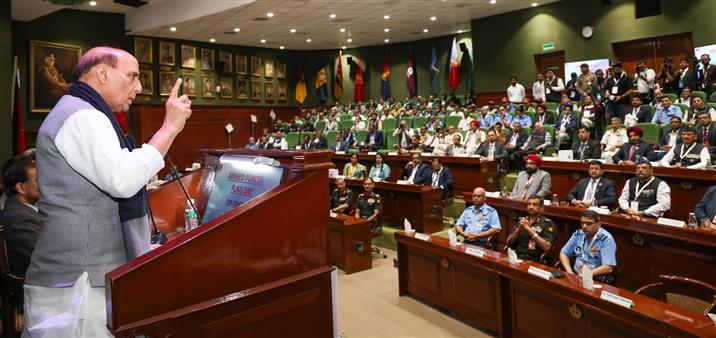 The Union Minister for Defence, Shri Rajnath Singh addressing the gathering at the Armed Forces Flag Day Corporate Social Responsibility (AFFD CSR) Conclave, in New Delhi on March 03, 2025.