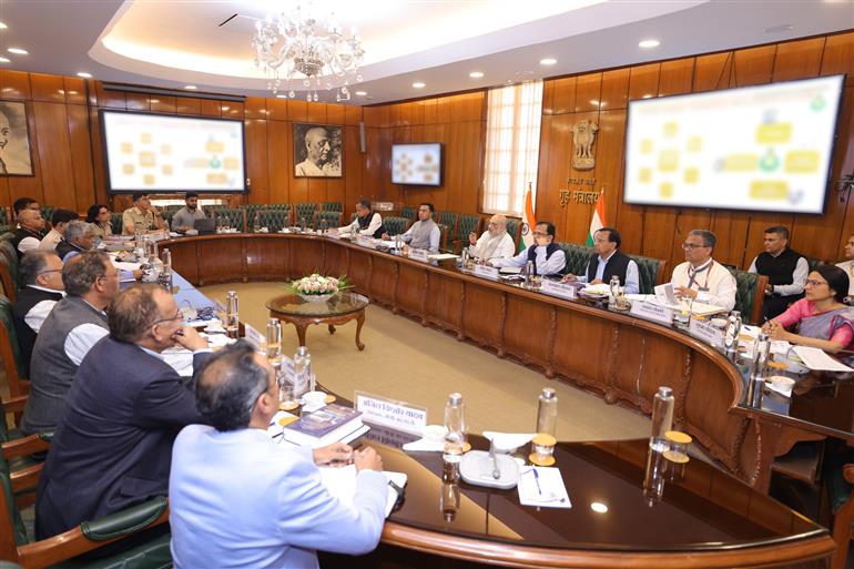 The Union Minister for Home Affairs and Cooperation, Shri Amit Shah chairs a review meeting with the Chief Minister of Goa, Shri Pramod Sawant on the implementation of three New Criminal Laws in the State, in New Delhi on March 03, 2025.