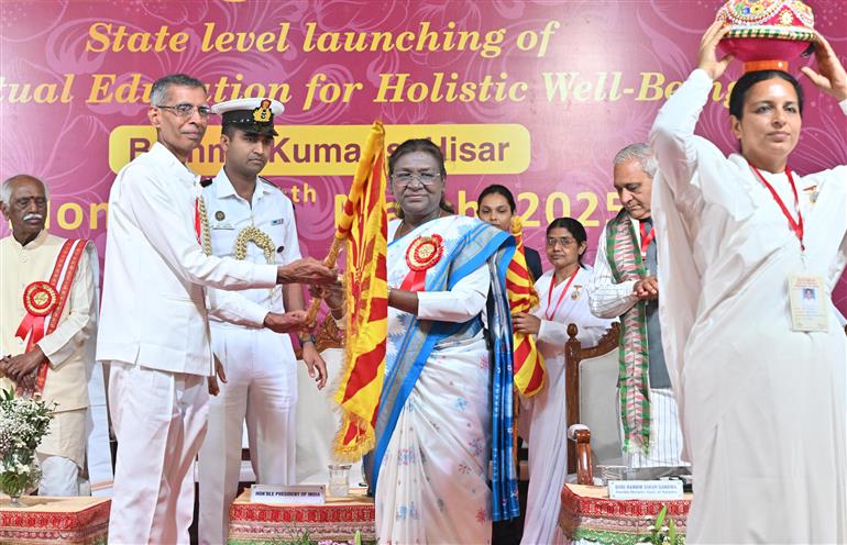 The President of India, Smt Droupadi Murmu launches a state-level campaign, ‘spiritual education for holistic well-being’ at the golden jubilee celebration of Brahma Kumaris at Hisar, in Haryana on March 10, 2025.