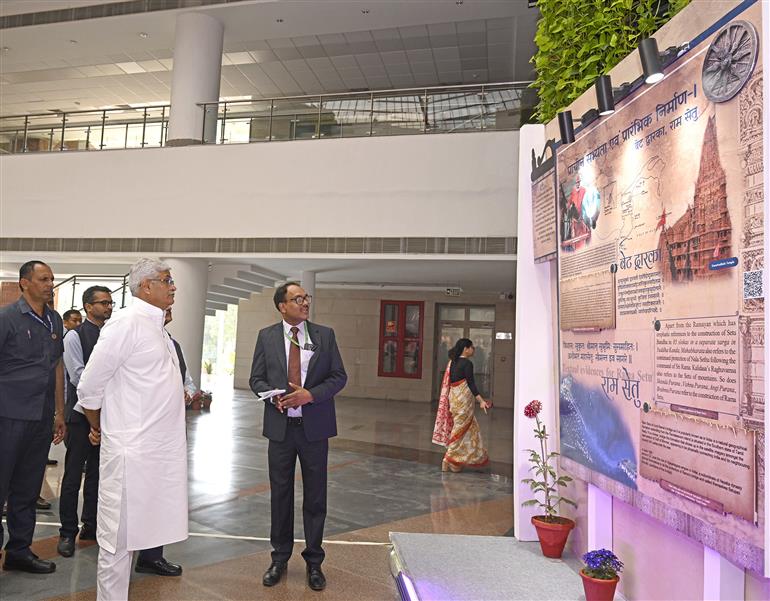 The Union Minister of Culture and Tourism, Shri Gajendra Singh Shekhawat at the inauguration of the exhibition on “Indian Heritage Through Architecture” on the occasion of 135th foundation day of National Archives of India at Dr. Ambedkar International Centre, in New Delhi on March 11, 2025. 