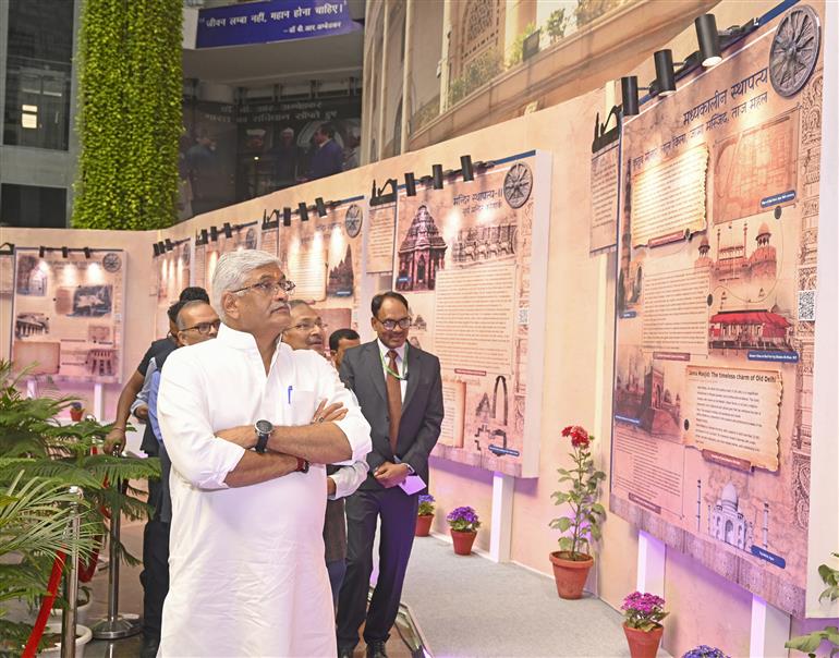 The Union Minister of Culture and Tourism, Shri Gajendra Singh Shekhawat at the inauguration of the exhibition on “Indian Heritage Through Architecture” on the occasion of 135th foundation day of National Archives of India at Dr. Ambedkar International Centre, in New Delhi on March 11, 2025. 