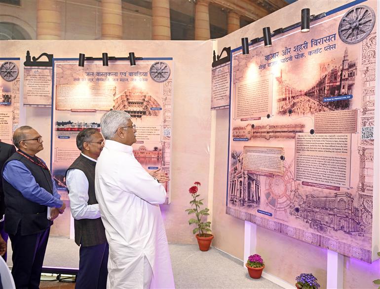 The Union Minister of Culture and Tourism, Shri Gajendra Singh Shekhawat at the inauguration of the exhibition on “Indian Heritage Through Architecture” on the occasion of 135th foundation day of National Archives of India at Dr. Ambedkar International Centre, in New Delhi on March 11, 2025. 