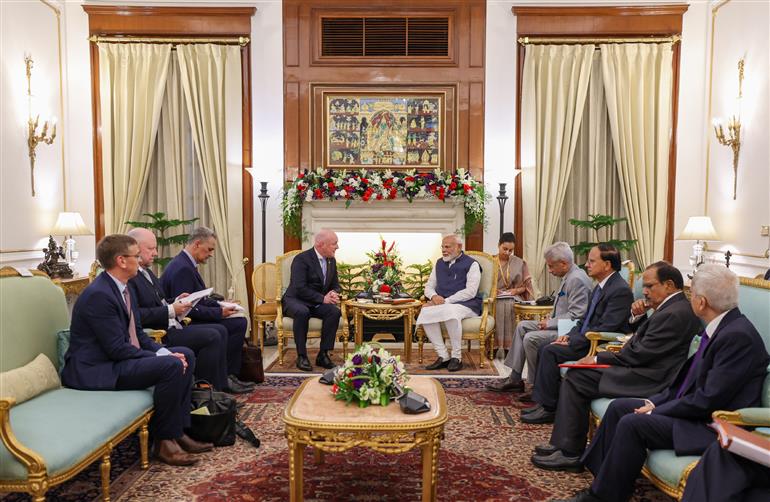 PM meets the Prime Minister of New Zealand, Mr. Christopher Luxon at Hyderabad House, in New Delhi on March 17, 2025.