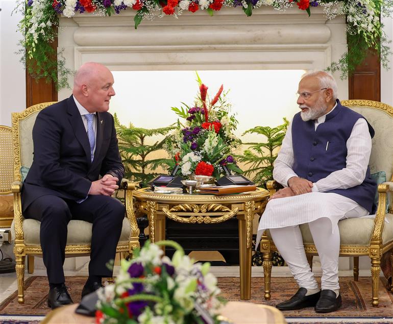 PM meets the Prime Minister of New Zealand, Mr. Christopher Luxon at Hyderabad House, in New Delhi on March 17, 2025.
