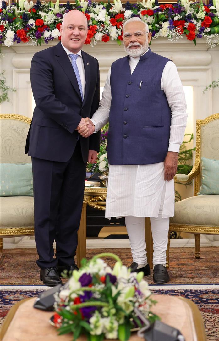 PM meets the Prime Minister of New Zealand, Mr. Christopher Luxon at Hyderabad House, in New Delhi on March 17, 2025.