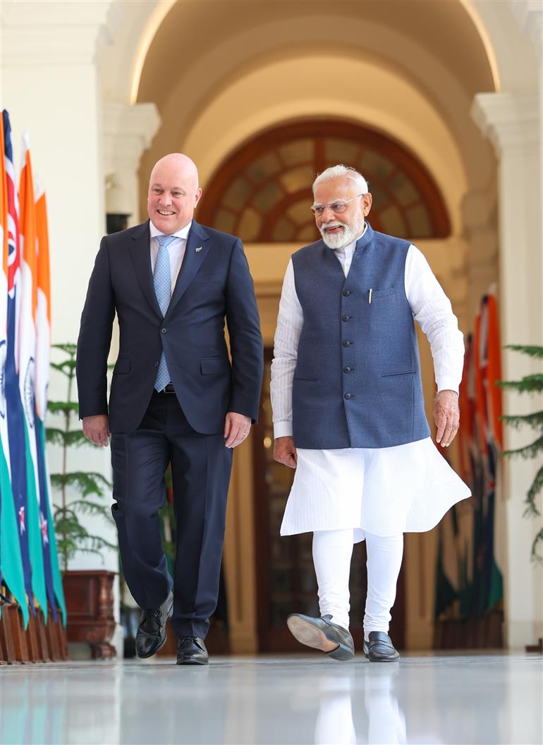 PM meets the Prime Minister of New Zealand, Mr. Christopher Luxon at Hyderabad House, in New Delhi on March 17, 2025.