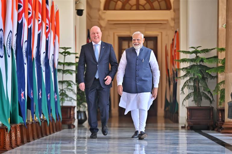 PM meets the Prime Minister of New Zealand, Mr. Christopher Luxon at Hyderabad House, in New Delhi on March 17, 2025.