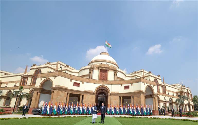 PM meets the Prime Minister of New Zealand, Mr. Christopher Luxon at Hyderabad House, in New Delhi on March 17, 2025.