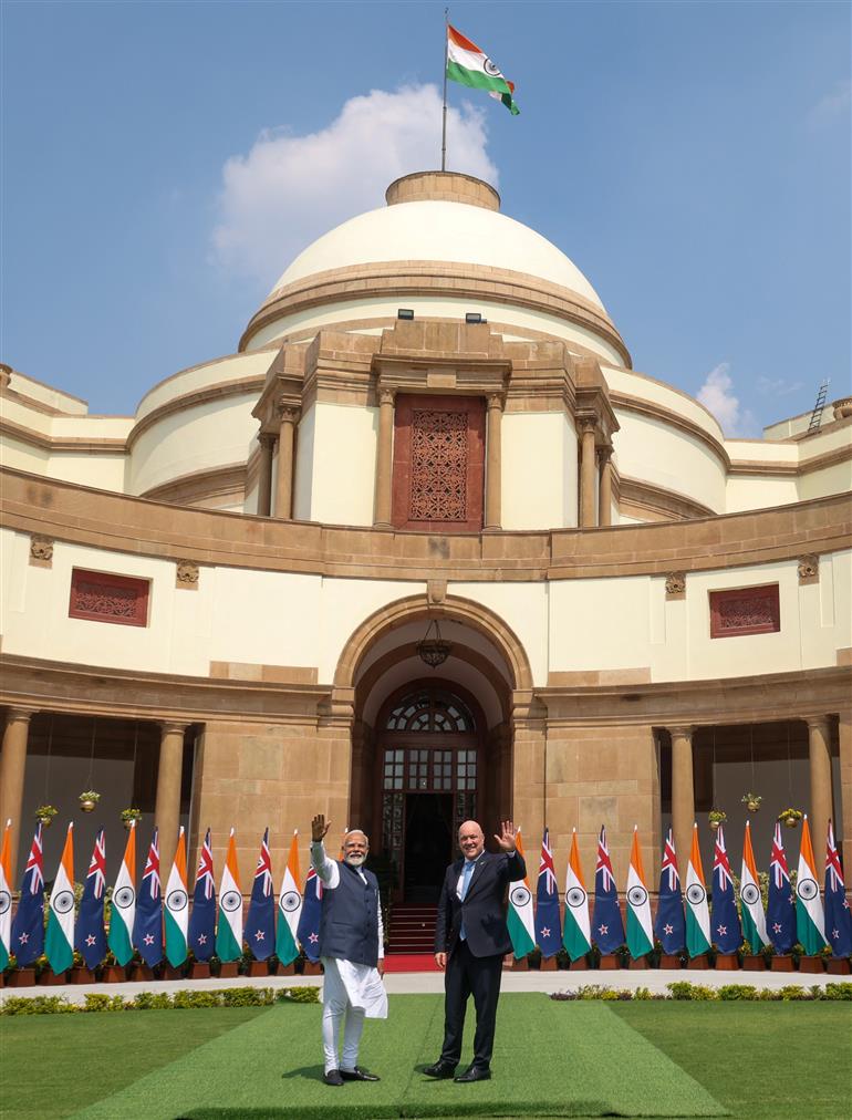 PM meets the Prime Minister of New Zealand, Mr. Christopher Luxon at Hyderabad House, in New Delhi on March 17, 2025.