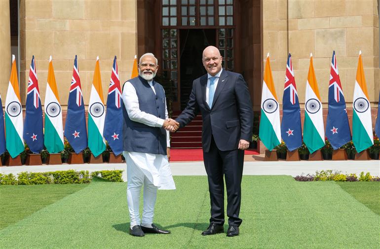 PM meets the Prime Minister of New Zealand, Mr. Christopher Luxon at Hyderabad House, in New Delhi on March 17, 2025.