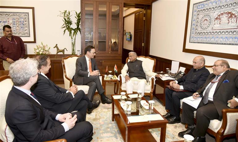 The Deputy Chairman of Rajya Sabha, Shri Harivansh meeting with Portugal’s Parliamentary delegation led by Mr. Marcos Perestrello - Vice President of the Assembly of Portugal at Parliament House, in New Delhi on March 17, 2025.