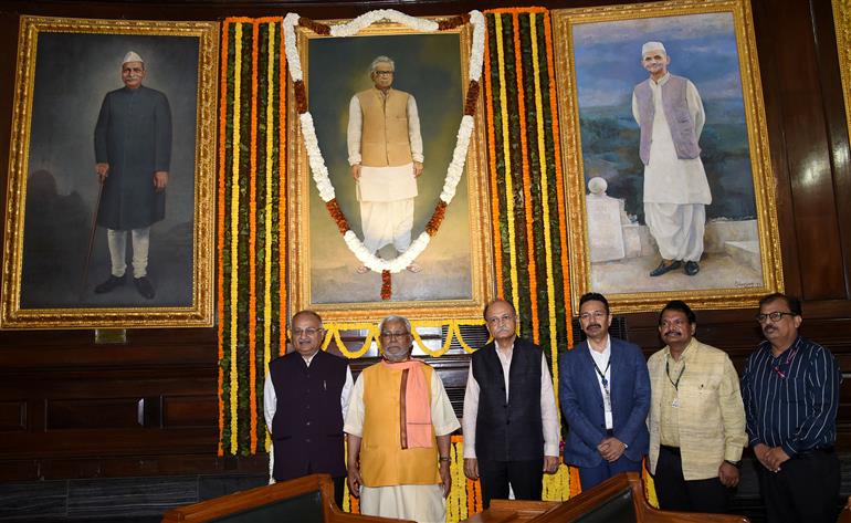 The Secretary General, Lok Sabha, Shri Utpal Kumar Singh paid floral tributes to former Speaker of Lok Sabha, Dr. Ram Manohar Lohia on the occasion of his birth anniversary at Parliament House, in New Delhi on March 23, 2025.