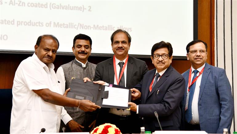 The Union Minister of Heavy Industries and Steel, Shri H. D. Kumaraswamy at the signing ceremony of MoUs between Companies and Ministry of Steel under PLI 1.1, in New Delhi on March 24, 2025.