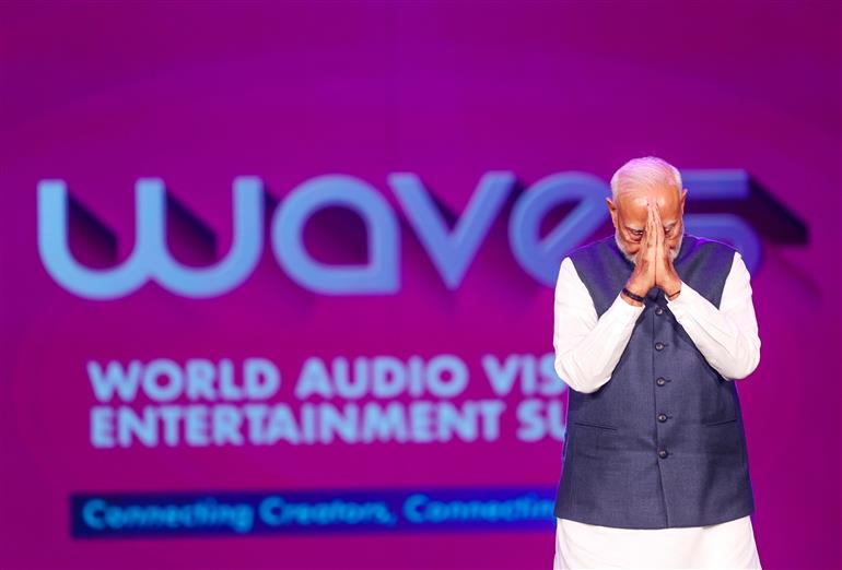 PM at the inauguration of the World Audio Visual and Entertainment Summit 2025 in Mumbai, Maharashtra on May 01, 2025.