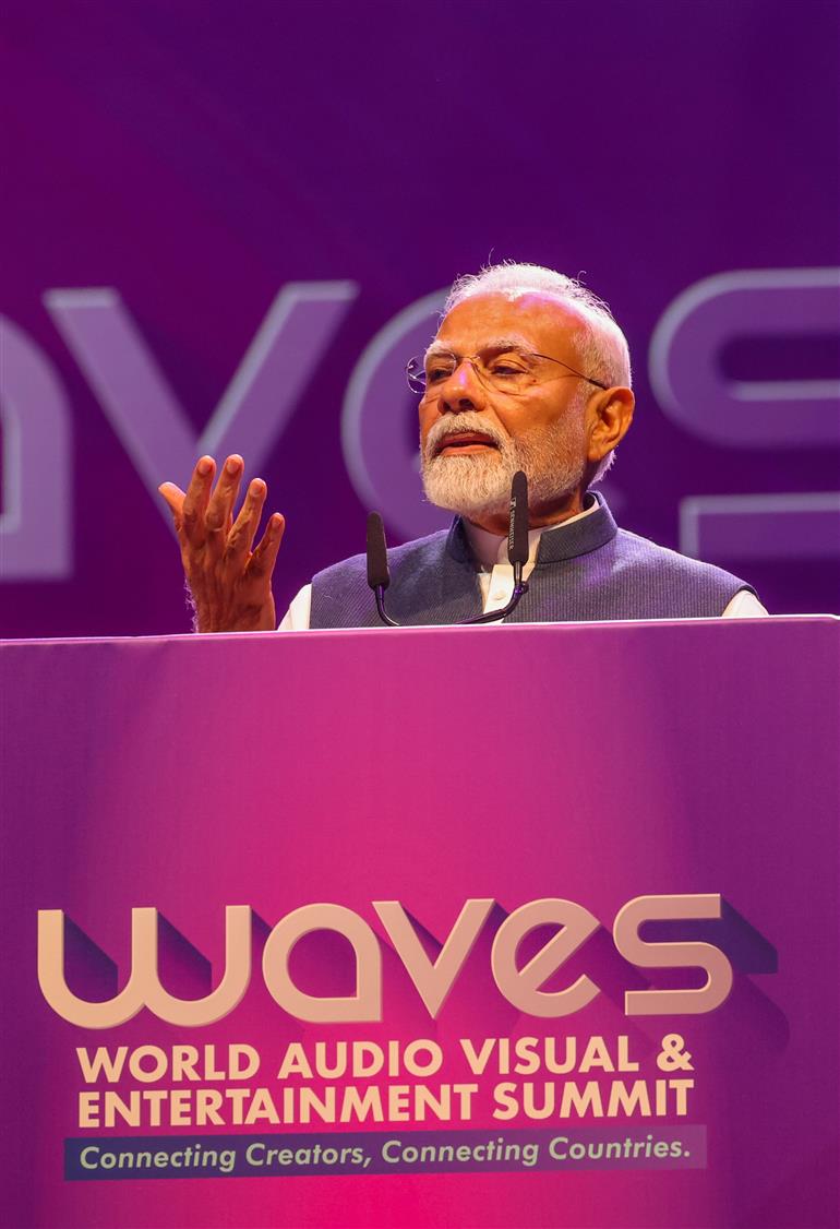 PM addressing at the inauguration of the World Audio Visual and Entertainment Summit 2025 in Mumbai, Maharashtra on May 01, 2025.