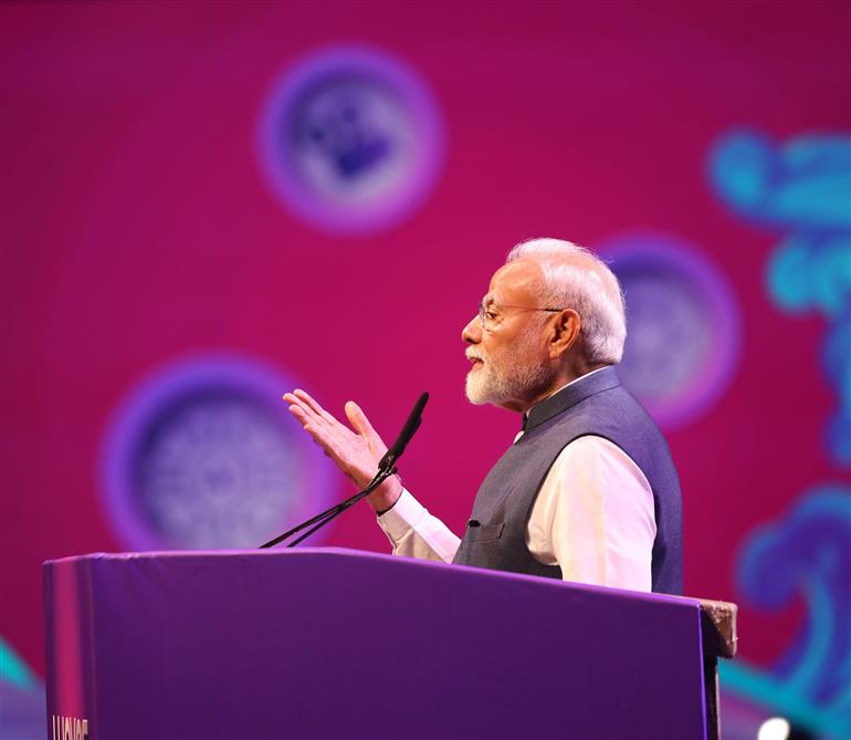 PM addressing at the inauguration of the World Audio Visual and Entertainment Summit 2025 in Mumbai, Maharashtra on May 01, 2025.