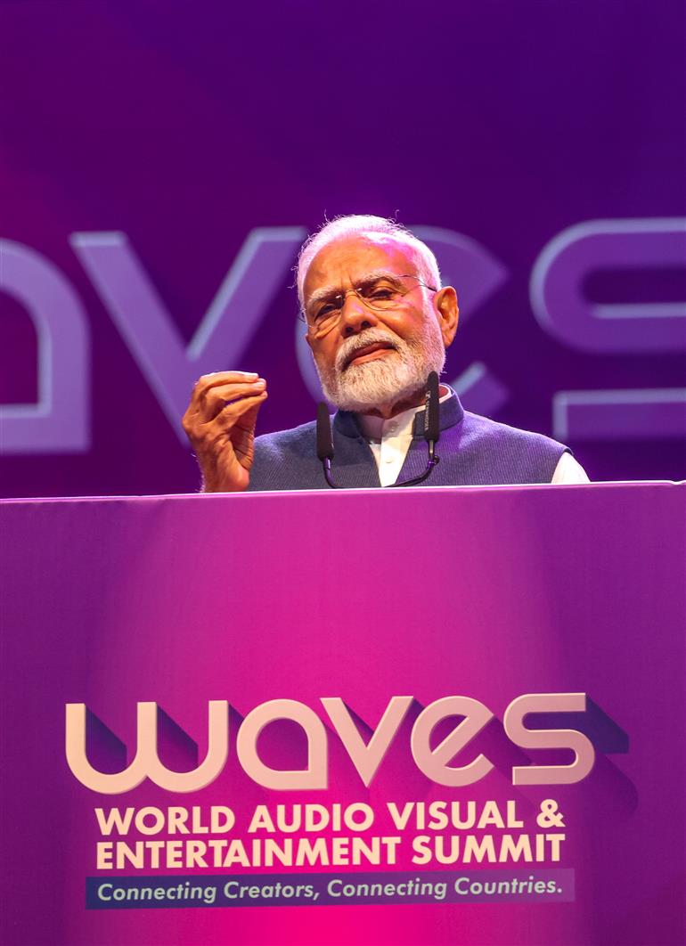 PM addressing at the inauguration of the World Audio Visual and Entertainment Summit 2025 in Mumbai, Maharashtra on May 01, 2025.