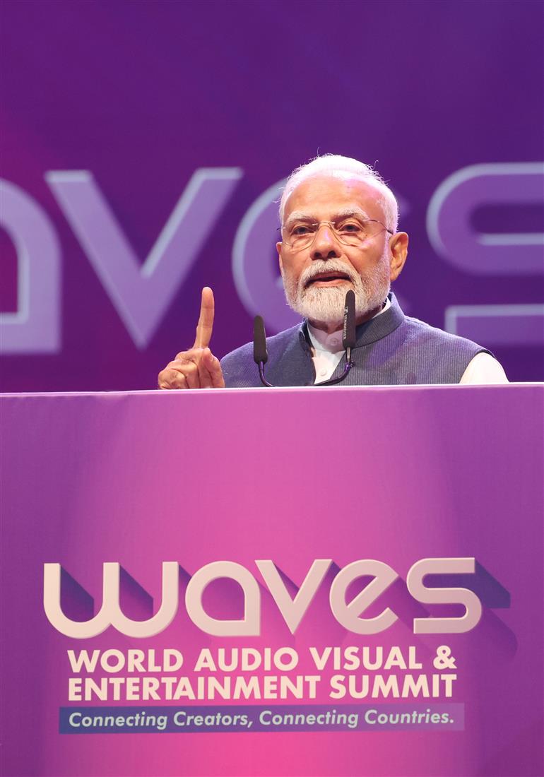 PM addressing at the inauguration of the World Audio Visual and Entertainment Summit 2025 in Mumbai, Maharashtra on May 01, 2025.