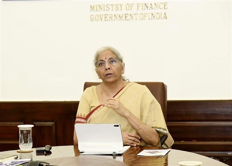 The Union Minister for Finance and Corporate Affairs, Smt. Nirmala Sitharaman addressing the Virtual inauguration of Corporate Bhawan including PM Internship Scheme (PMIS) Facilitation Centre in Kolkata (West Bengal) at MoF office, in New Delhi on May 01, 2025.