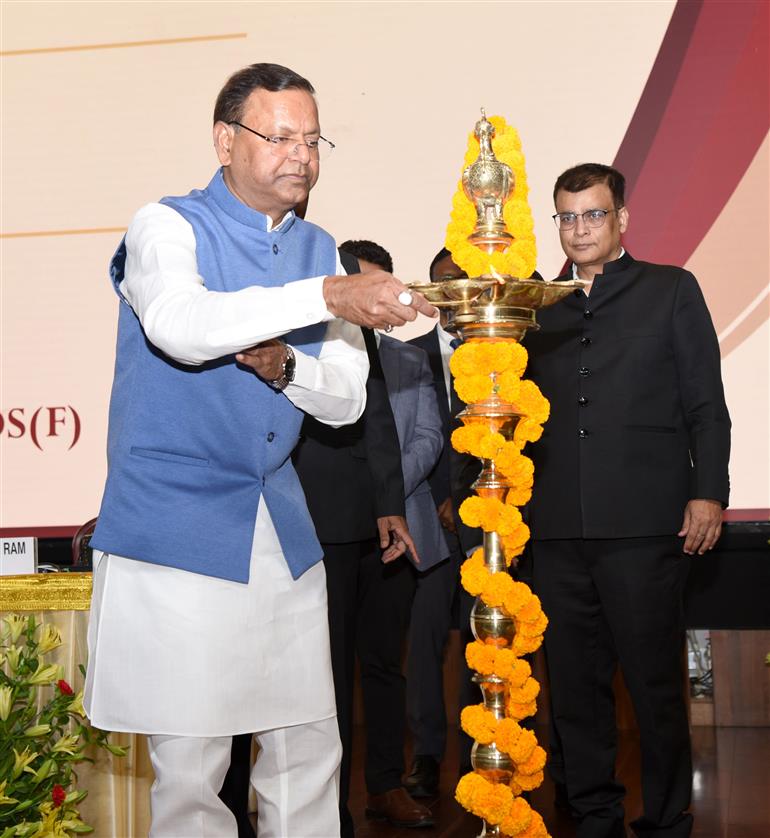 The Minister of State for Finance, Shri Pankaj Chaudhary lighting the lamp at the celebration of ED Day, in New Delhi on May 01, 2025.