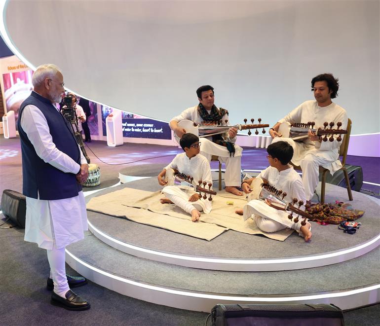 PM took a walkthrough of exhibition showcased at the inauguration of the World Audio Visual and Entertainment Summit 2025 in Mumbai, Maharashtra on May 01, 2025.:Prime Minister