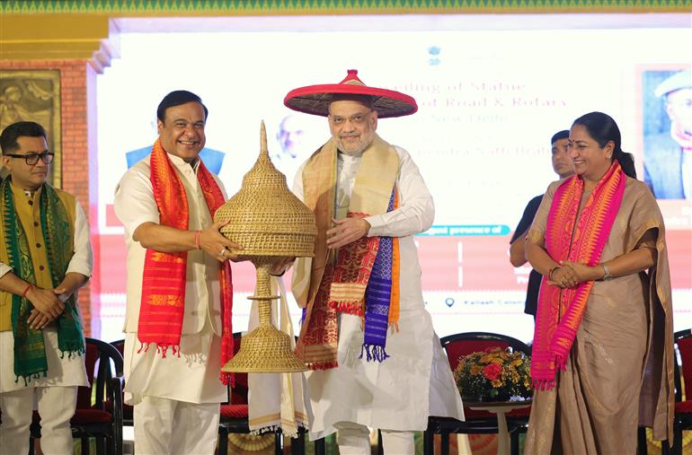 The Union Minister for Home Affairs and Cooperation, Shri Amit Shah unveiled the statue and naming of Road and Rotary as a tribute to Bodofa Upendranath Brahma, in New Delhi on May 01, 2025. 