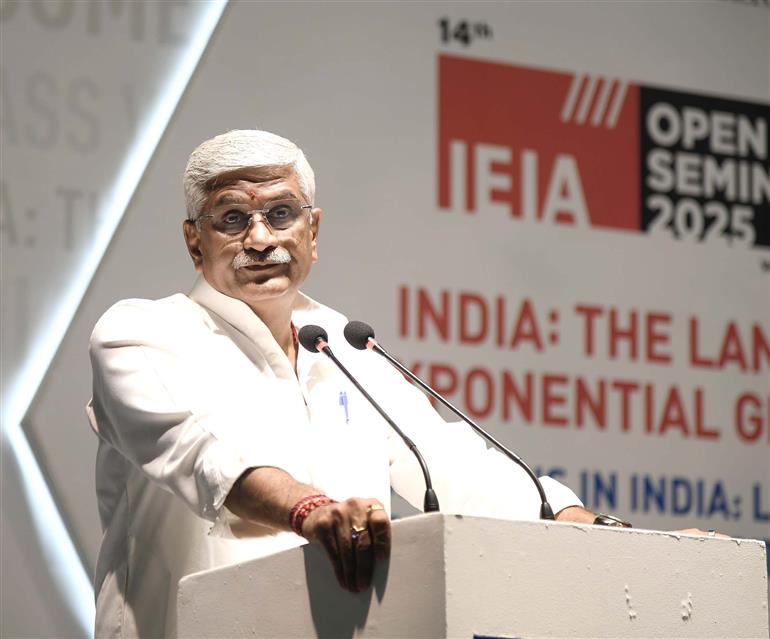 The Union Minister of Culture and Tourism, Shri Gajendra Singh Shekhawat addressing at the inaugural ceremony of Seminar on India: The land of Exponential growth organized by Indian Exhibition Industry Association (IEIA) at Bharat Mandapam, in New Delhi on May 02, 2025.