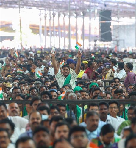 Gathering at the inauguration, laying foundation stone and dedication to the nation multiple development projects at Amaravati, in Andhra Pradesh on May 02, 2025. PM addressing on the occasion.