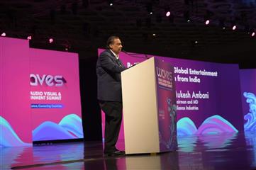 Mukesh Ambani Unveils Vision for India-Led Global Entertainment Revolution at WAVES 2025 at Mumbai, in Maharashtra on May 01, 2025.:Ministry of Information & Broadcasting