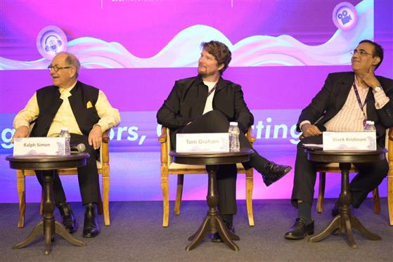 Ralph Simon, Tom Graham & Vivek Krishnani at Mumbai, in Maharashtra on May 02, 2025.:Ministry of Information & Broadcasting