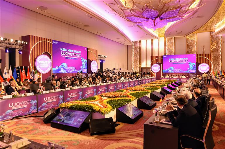 Long shot of Global Media Dialogue, in Mumbai, Maharashtra on May 02, 2025.:Ministry of Information & Broadcasting
