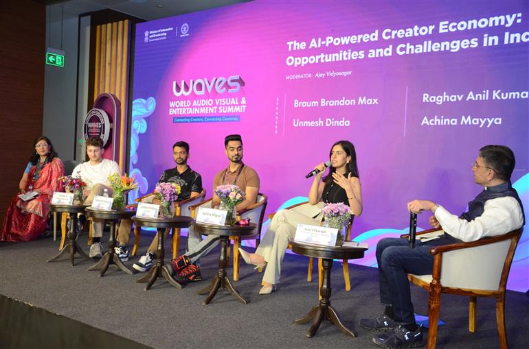 Braum Brandon Max, Unmesh Dinda, Raghav Anil Kumar and Achina Mayya at WAVES-2025, in Mumbai, Maharashtra on May 02, 2025.:Ministry of Information & Broadcasting