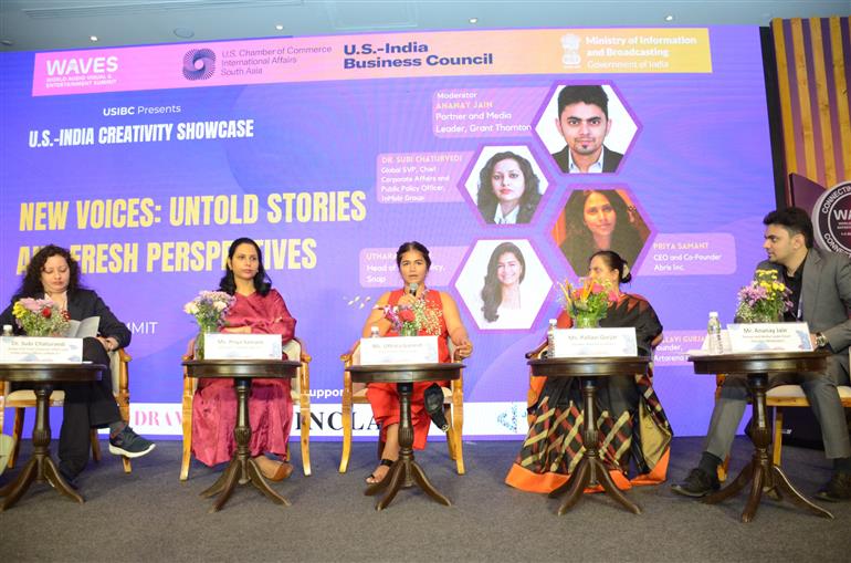 Ananay Jain, Subi Chaturvedi, Uthara Ganesh, Pallavi Gurjar at WAVES-2025, in Mumbai, Maharashtra on May 02, 2025.:Ministry of Information & Broadcasting