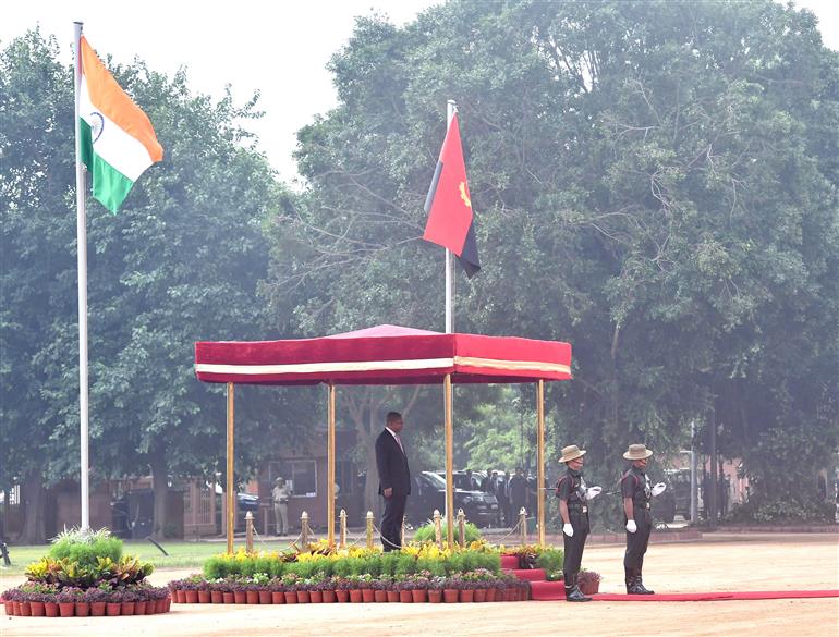 The President of the Republic of Angola, Mr. Joao Manuel Goncalves Lourenco accorded ceremonial reception at Rashtrapati Bhavan, in New Delhi on May 03, 2025.