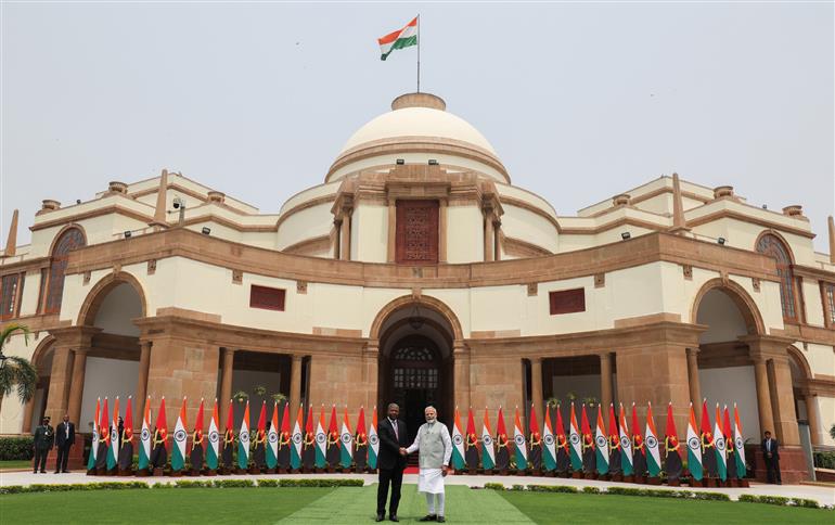 PM meets the President of the Republic of Angola, Mr. Joao Manuel Goncalves Lourenco at Hyderabad House, in New Delhi on May 03, 2025.