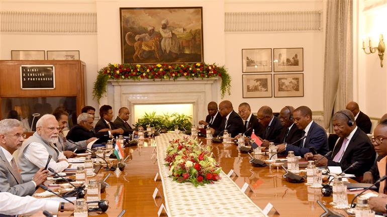 PM attends delegation level talks with the President of the Republic of Angola, Mr. Joao Manuel Goncalves Lourenco at Hyderabad House, in New Delhi on May 03, 2025.