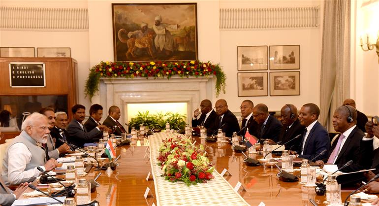 PM attends delegation level talks with the President of the Republic of Angola, Mr. Joao Manuel Goncalves Lourenco at Hyderabad House, in New Delhi on May 03, 2025.