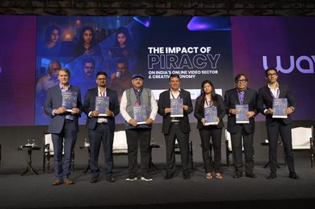 Neil Gane, Vivek Couto, Dr. Shruti Mantri, Anurag Kashyap, Anil Lale and Praveen Anand had participated in a panel discussion on Piracy: Safeguarding content through technology at WAVES2025 Summit (standing), in Mumbai, Maharashtra on May 03, 2025.:Ministry of Information & Broadcasting