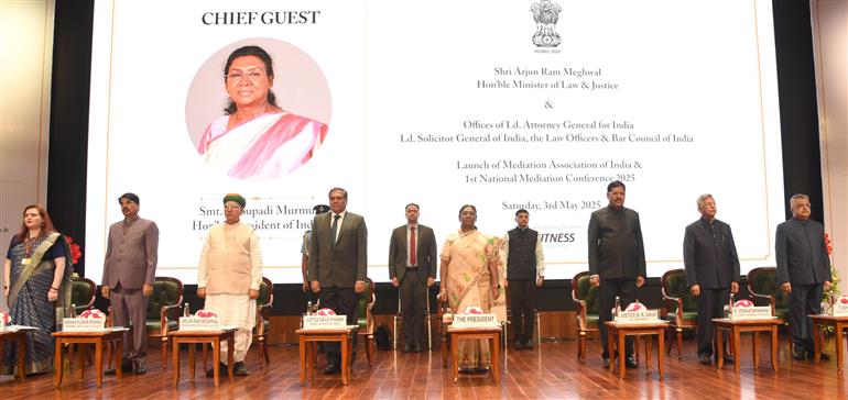 The President of India, Smt. Droupadi Murmu at the launch of the Mediation Association of India & 1st National Mediation Conference 2025, in New Delhi on May 03, 2025.