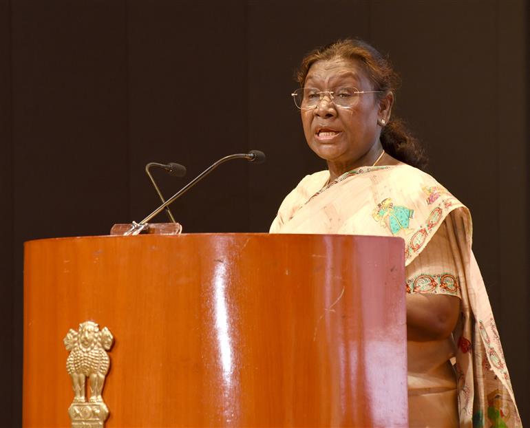 The President of India, Smt. Droupadi Murmu addressing at the launch of the Mediation Association of India & 1st National Mediation Conference 2025, in New Delhi on May 03, 2025.
