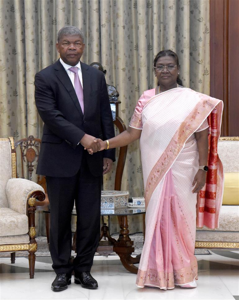 The President of India, Smt. Droupadi Murmu meeting with the President of the Republic of Angola, Mr. Joao Manuel Goncalves Lourenco at Rashtrapati Bhavan, in New Delhi on May 03, 2025.