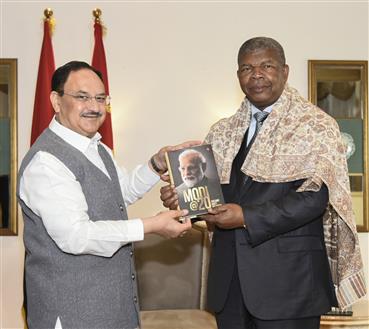 The Union Minister of Health and Family Welfare & Chemicals and Fertilizers, Shri Jagat Prakash Nadda meets the President of the Republic of Angola, Mr. Joao Manuel Goncalves Lourenco, in New Delhi on May 04, 2025.