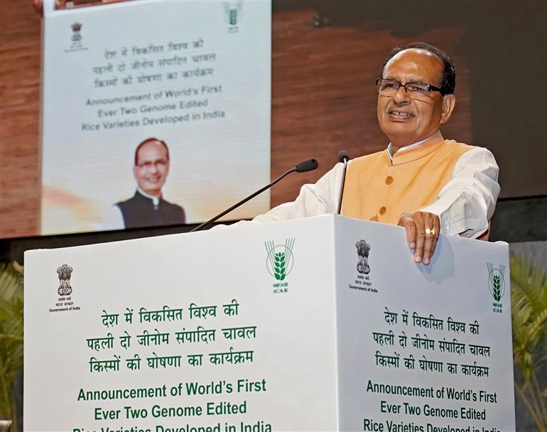 The Union Minister of Agriculture and Farmers Welfare and Rural Development, Shri Shivraj Singh Chouhan addressing at the “Release event of world’s first ever two genome-edited rice varieties - developed in India” at Bharat Ratna C. Subramaniam Auditorium, in New Delhi on May 04, 2025.