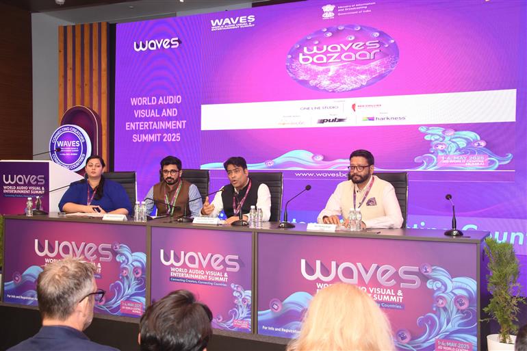 Shri Prithul Kumar, Joint Secretary of MIB with other panelists at Waves Bazaar in Mumbai, Maharashtra on May 04, 2025.




:Ministry of Information & Broadcasting