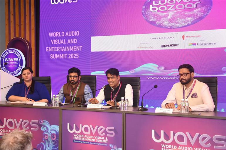 Shri Prithul Kumar, Joint Secretary of MIB with other panelists at Waves Bazaar in Mumbai, Maharashtra on May 04, 2025.



:Ministry of Information & Broadcasting
